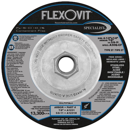 Flexovit DEPRESSED CENTER GRINDING WHEEL A1231H